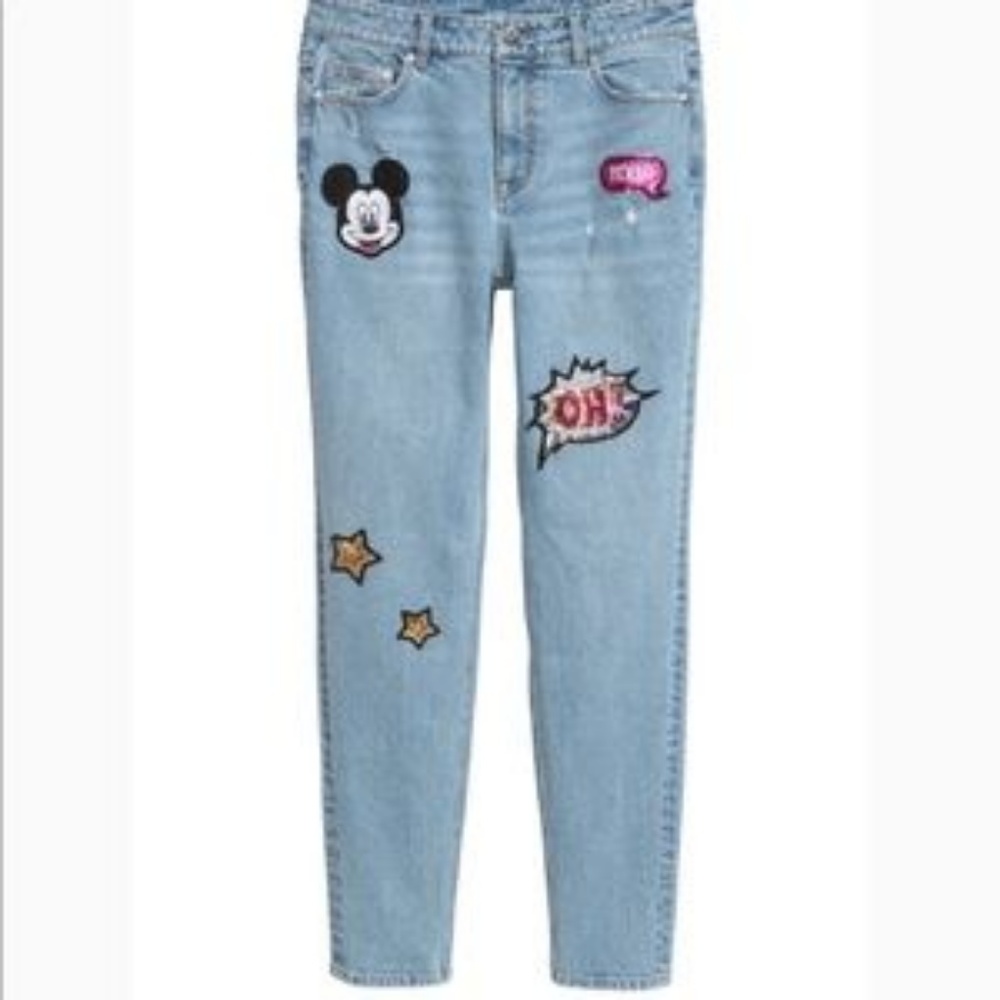 NWT!! H&M x Disney Mickey Mouse Patches Jeans
